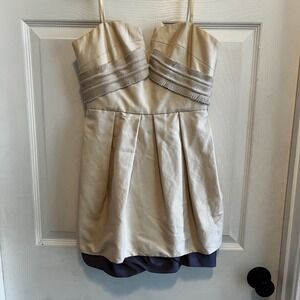 BCBG Maxazria Runway Strapless Dress Mini Party Cocktail Pleated Bustier Neutral